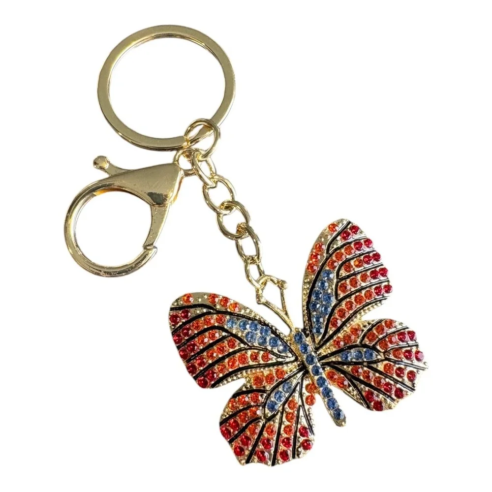 Women's Gold Tone Multicolor Rhinestone Butterfly Charm Key Chain 4